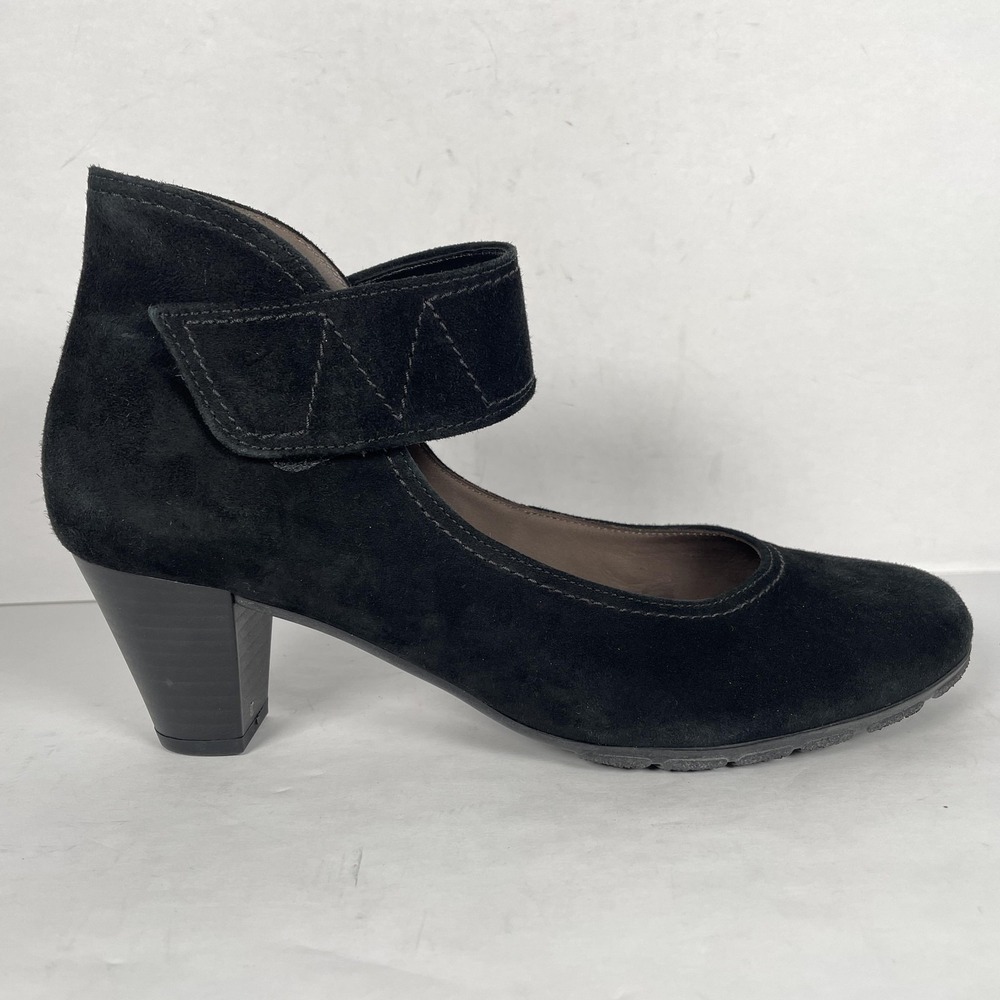 Gabor Mary‎ Jane Shoes Womens Size 6.5 Black Suede Block Heel Strap Comfort